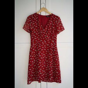 EUC Madewell Red Wrap-Front Mini Dress, Seattle Floral, Size 2